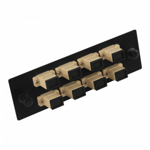 Adapter faceplate with adapters for LAN-FOBM enclosure